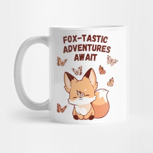 Fox-tastic Adventures Await – cute kawaii fox and butterflies Mug